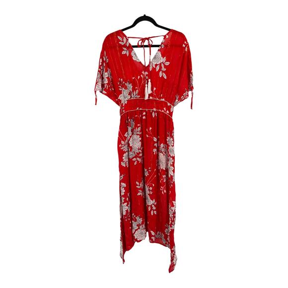 Raga Dress Rohit floral sharkbite hem midi red Small S - Picture 5 of 5